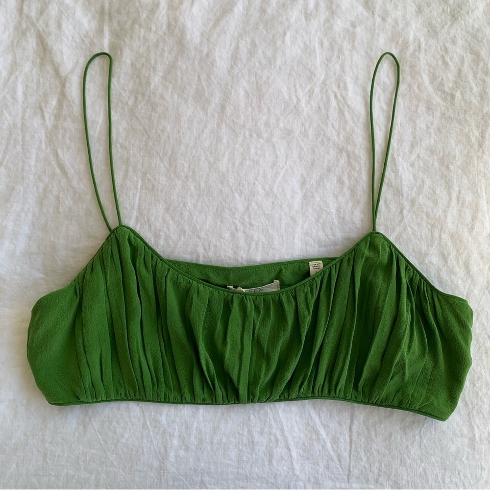 NWT Doen Amora Silk Ruched Cami Camisole Crop Tank Top Evergreen Green - Picture 6 of 13